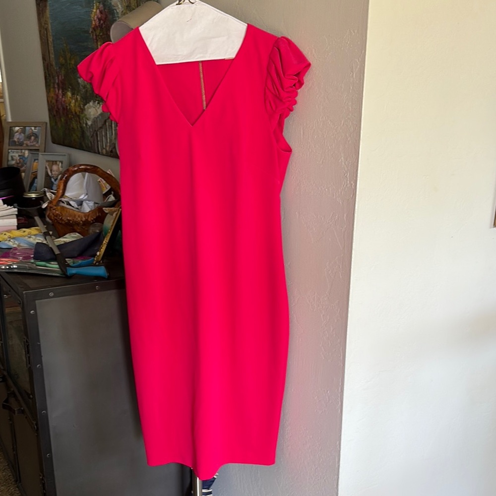 Calvin Klein Pink Sheath Dress with Flutter Cap Sleeves